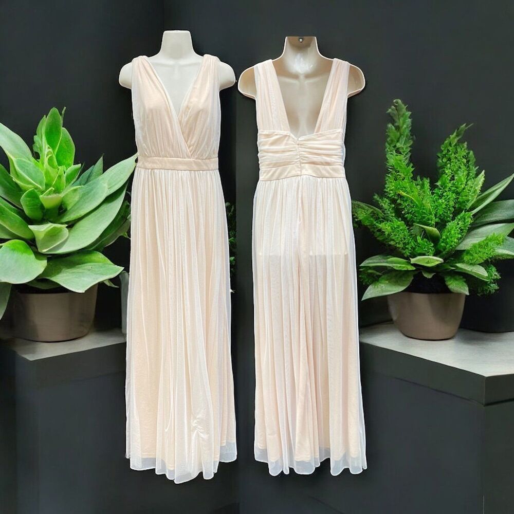 Lulus Romantic Moment Nude Cream Mesh Maxi Dress Small Boho Fairy Bridal